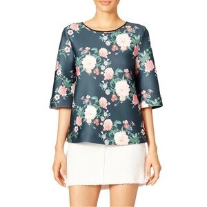 Erin Fetherston Dark Green Floral Top Blouse Size 4 (Revolve)